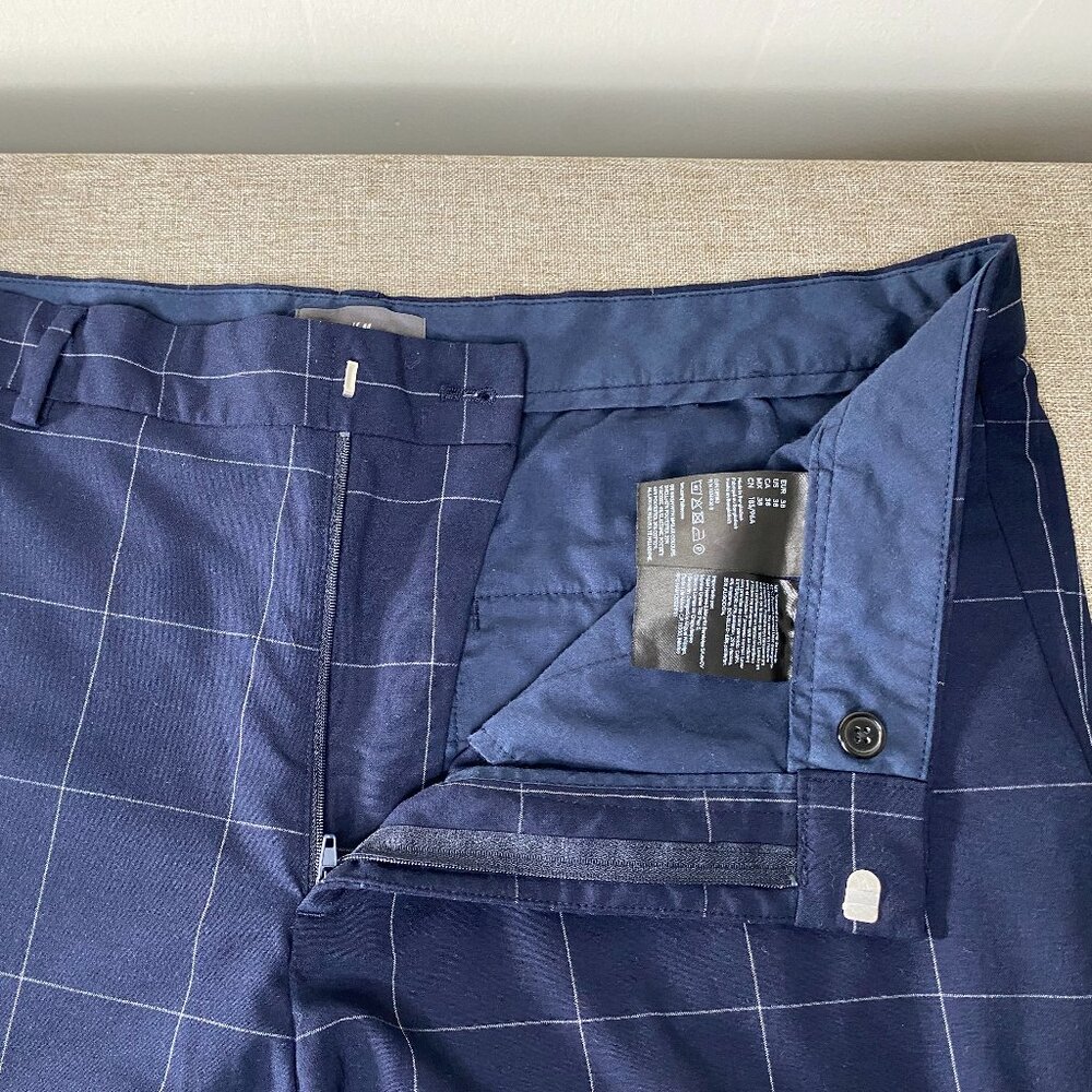 H&M SLIM FIT Dress Pants Men's 38 Mid Rise Blue Check Business Office - Picture 4 of 13